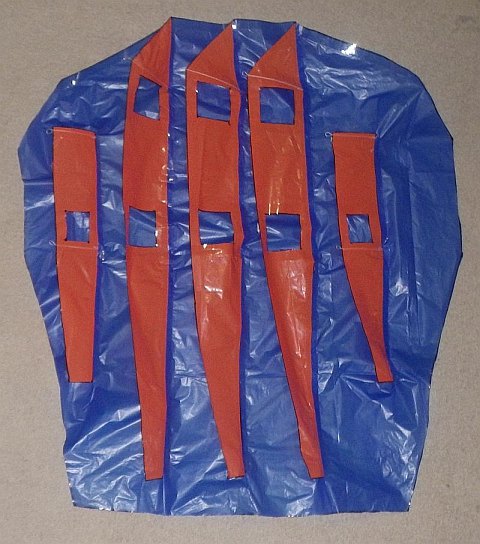 The Octopus kite - all ribs attached to the upper surface plastic.