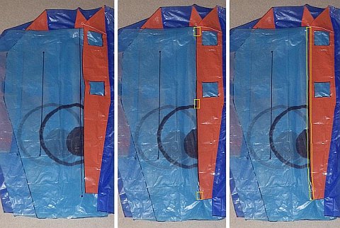 The Octopus kite - another middle rib taped to the lower surface plastic.