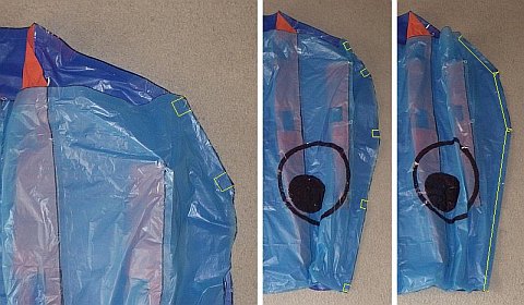 The Octopus kite - edges of upper and lower surface plastic taped together.