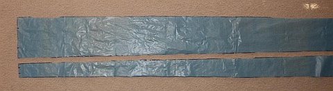 The Octopus kite - rectangle cut to 2 tapered pieces of tail plastic.