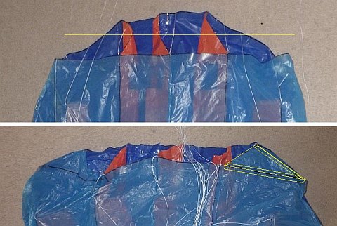 The Octopus kite - bridle lines knotted and cut to length.