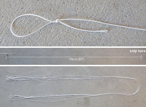 The Octopus kite - bridle lines knotted and cut to length.