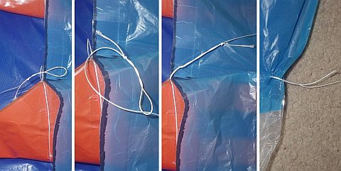 The Octopus kite - steps to attach a bridle line.