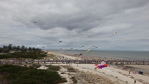 Looking towards the crowded jetty during the Adelaide Kite Festival 2016