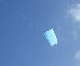 The MBK Multi-Dowel Sled kite in flight. The MBK Multi-Dowel Sled kite in flight.