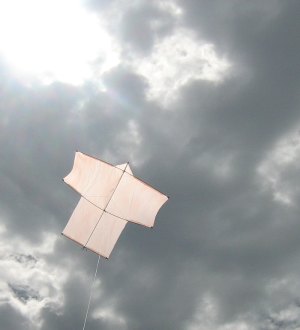 The MBK Dowel Sode kite in flight.