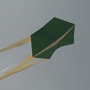 The MBK Paper Rokkaku kite in flight.