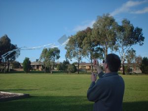 The MBK 1-Skewer Sled kite in flight. Kite Flying Log - The MBK 1-Skewer Sled kite in flight.