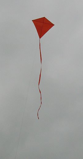 Simple Diamond kite - flying in gray skies.