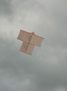 The MBK Dowel Sode kite in flight. The MBK Dowel Sode kite in flight.
