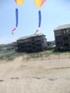 A view through my homemade tails to our condo on the beach.